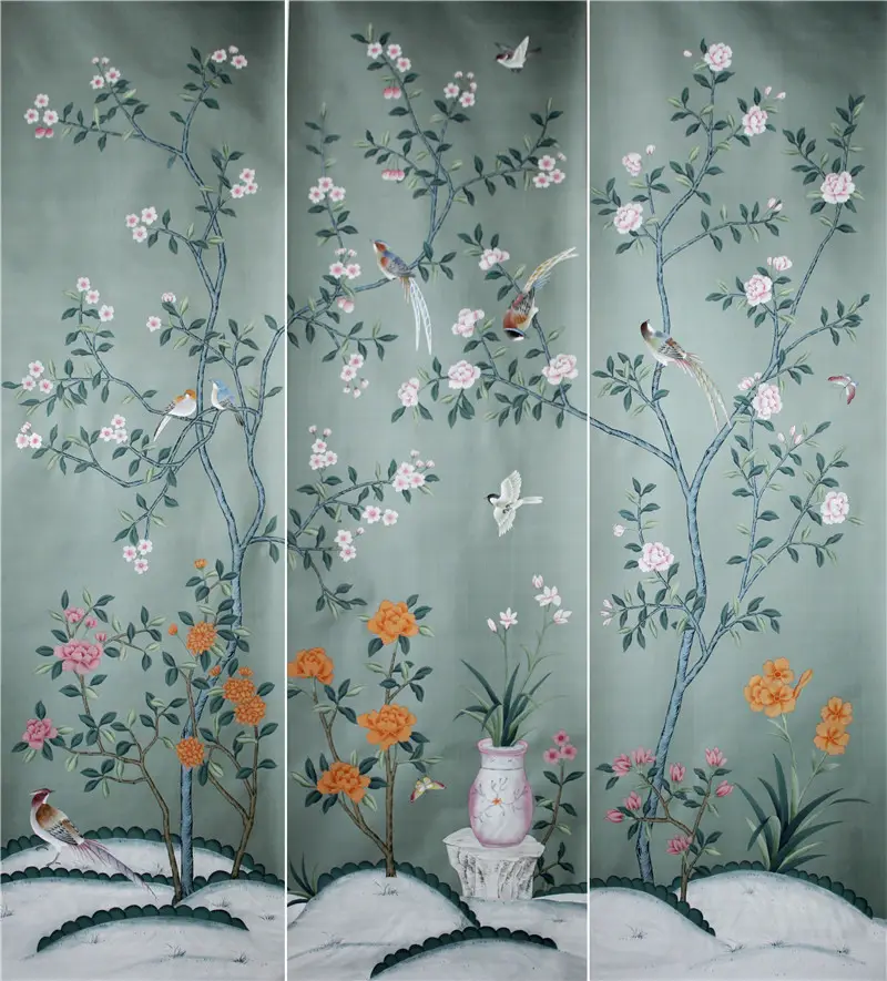 Hand Painted Oil Painting Birds and Blossom Flower Wallpaper Mural 3D Wallpaper for Home Decor Wall Art Fine Decor