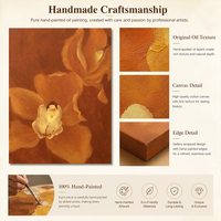 Peinture à l'huile de close-up d'orchidée, pétales de terre cuite et de sienne brûlée, fond crème labellum à effet flou, art sur toile peint à la main