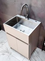 Évier de buanderie extérieur intégré en acier inoxydable, style luxe léger, finition thermolaquée, pour salle de bain d'hôtel, à poser au sol