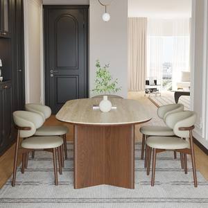 Moderner Esstisch in Walnussfarbe, oval geformt mit Massivholzbeinen, geeignet für Restaurant- und Familienessen. - Product Image 2