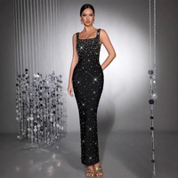 Robe bandage à col en U pour femmes, ornée de strass et de perles, pour les occasions de soirées formelles