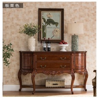 Table console baroque antique pour couloir avec 2 portes, 2 tiroirs et 1 étagère, design sculpté, brun, pour salon