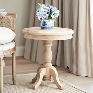 French country style small oak wood side table living room minimalist solid wood round small table