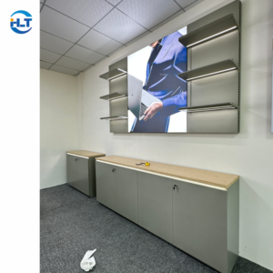 Comptoir d'exposition pour téléphones portables en verre à grain de bois, durable et écologique, avec éclairage LED, personnalisable avec logo, pour magasin numérique et vitrine de vente au détail - Product Image 5