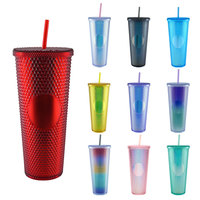 Gobelet en acrylique à double paroi avec logo personnalisé, 24 oz, gobelets à paillettes, gobelet en plastique en gros, gobelet clouté avec paille