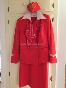 Uniforme Sexy da Hostess Russa, Colore Rosso Arancione Brillante, Completo con Cappello Ricamato, Sciarpa, Giacca e Abito per Donne, Vendita all'Ingrosso - Product Image 5