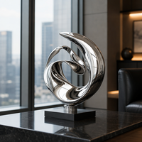 Sculpture Moderne Abstraite en Acier Inoxydable Poli Effet Miroir, Couleurs Personnalisables, Ornement de Jardin Artistique en Métal de Luxe