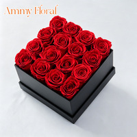 AM-PFC01 Ammy Roses éternelles en boîte carrée noire, cadeaux de roses éternelles, boîte cadeau pour la Saint-Valentin, cadeaux de Noël, décoration de la maison