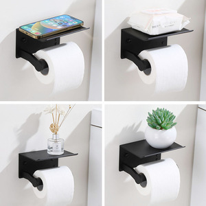 Portarotolo Carta Igienica Autoadesivo Nero Opaco con Mensola - Product Image 5