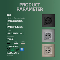 UK EU Standard électrique 16A 250V interrupteurs et prise murale en aluminium prise d'alimentation Schuko pour maison d'hôtel