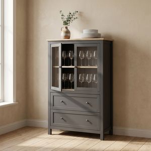 <span class=keywords><strong>Armoire</strong></span> de rangement en bois avec porte en verre haute et 2 tiroirs - Meuble de salon moderne, grande capacité et design gain de place - Product Image 2
