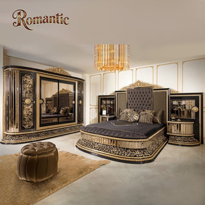 Heißer Verkauf: Türkisches Luxus-Schlafzimmermöbel-Set im klassischen Stil – Hochwertiges Schwarz-Gold-Design, direkt ab Werk, High-End-Stoff-Kingsize-Bett-Set - Product Image 1