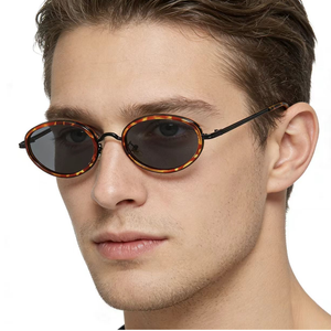 Gafas de Sol de Moda para Millonarios, Redondas, Metálicas, Ovaladas, con Montura Completa, Lentes Marrones de Aleación, Tonos Tortoise, Lentes de Sol - Product Image 2