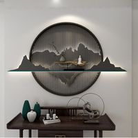 Décoration murale en métal 3D de style luxe léger personnalisé, faite à la main, créative, moderne, chinoise, nuage et lune, avec cadre rond doré