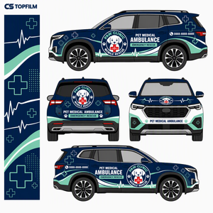 Autocollant graphique personnalisé en vinyle pour voiture d'ambulance animale, motif croix médicale, pour décoration de carrosserie de SUV et promotion de clinique vétérinaire, vente en gros - Product Image 1