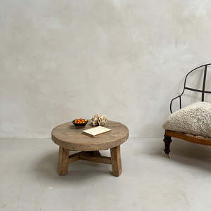 Rustic <b>Small</b> <b>Round</b> Coffee <b>Table</b> Crafted From Solid Reclaimed Elm Featuring a Driftwood-like Finish with Natural Imperfections - Product Image 4