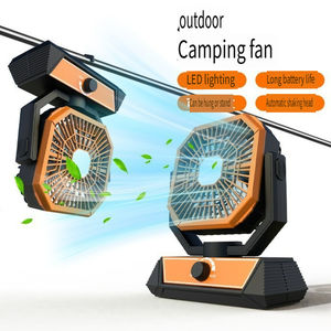 Ventilateur de camping extérieur oscillant automatiquement avec lumière LED 3 couleurs, batterie 10000 mAh, fonction power bank, design 2-en-1 pour bureau ou fixation murale - Product Image 3