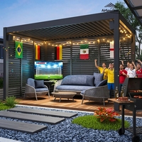 Pergola autoportante Airfun 3x3m en aluminium thermolaqué avec toit rétractable motorisé et persiennes latérales pour décorations de jardin