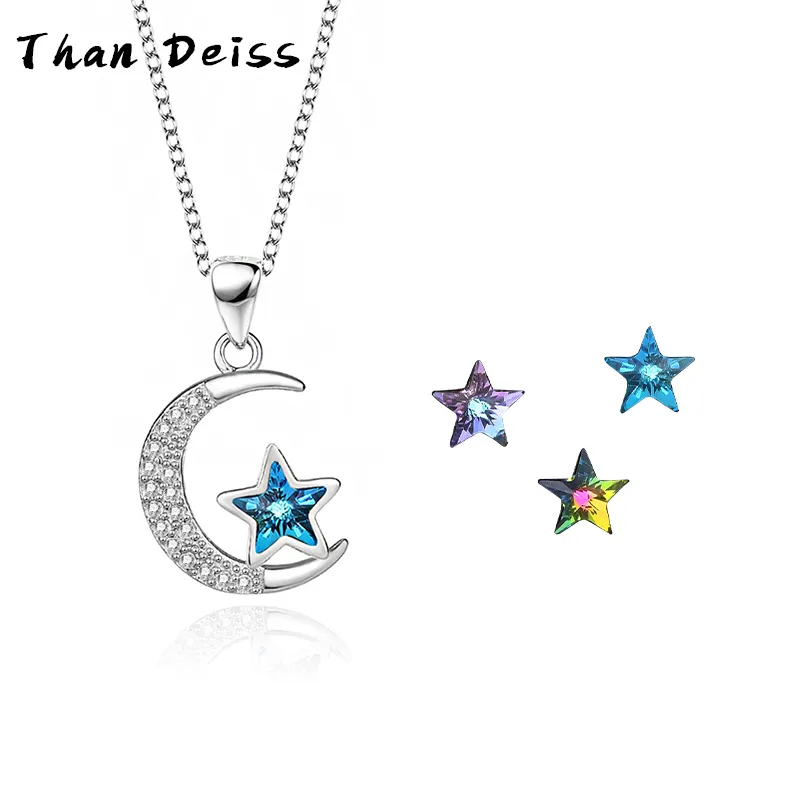New Fashion Personalized Simple Clavicle Chain S925 Sterling Silver Star Moon Inlaid Crystal Pendant Ladies Necklace