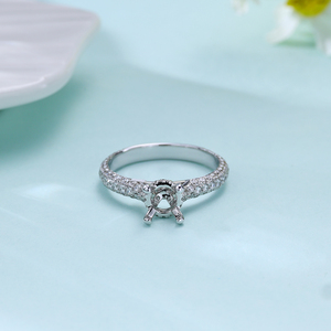 Anillo de Compromiso de Lujo para Mujer, Oro Blanco Sólido de 18K, Diamante Natural de Corte Brillante Redondo, Engaste Pavé, Corona Clásica - Product Image 2