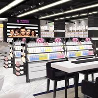 Lemari Display Kosmetik Ritel Modern yang Dapat Disesuaikan, Rak Kaca Ramah Lingkungan untuk Desain Stand Display Berlampu