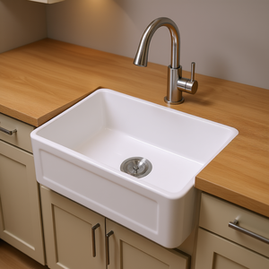 Évier de cuisine rectangulaire en céramique blanche de 24 pouces, à poser sous plan, style ferme, avec façade à tablier - Product Image 2