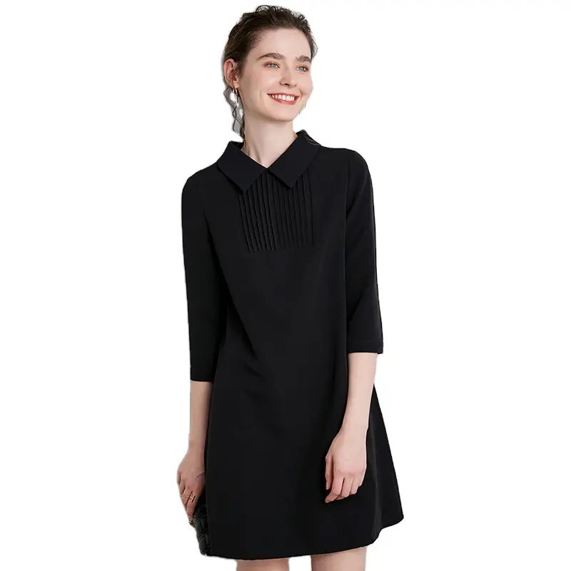 Summer Elegant Casual Cute Women's Dress High End Office Work Dress Lapel Black Mini Skirt