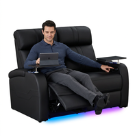Canapé inclinable électrique intelligent moderne et extensible en cuir véritable, deux places, avec cadre en bois, mousse à mémoire de forme et pieds en métal pour home cinéma