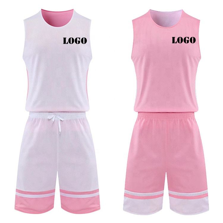 Quick Dry pink Basketball Jersey Custom logo Uniforms Reversible Basketball  Uniform Set Shorts for Men Basketball