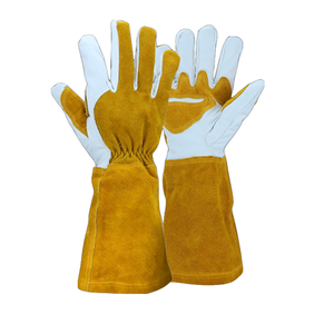 ถุงมือเชื่อมหนังทนความร้อนสีขาวและสีแดง แขนยาว ได้รับการรับรองมาตรฐาน EN388 ป้องกันการลื่น ถุงมือเชื่อมเพื่อความปลอดภัย - Product Image 2