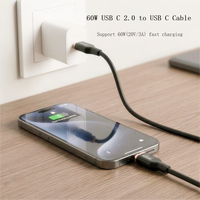 Cable USB C a C de 60W PD, cobre desnudo, TPE suave, carga rápida de 3A, sincronización de datos de 480Mbps para MacBook, teléfono y tableta