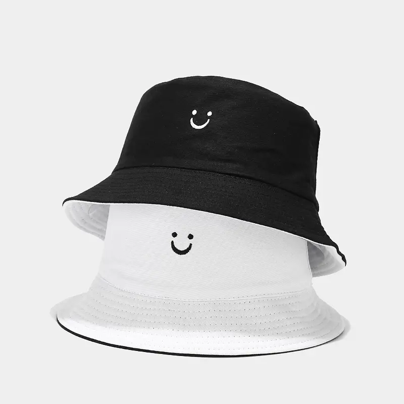 Street Trend Men And Women Smiling Faces Printing Fisherman Hats Double Sided Bucket Hat