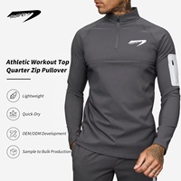 T-shirt de course à manches longues pour homme, col zippé 1/4, séchage rapide, pull athlétique, haut de performance pour l'entraînement, le golf et la randonnée
