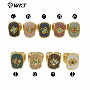 WT-R364 מדהים באיכות גבוהה כיכר זהב לוח אבן הגדרת קוקטייל טבעת ייחודי נשים אופנה מסיבת קסם אבן טבעת - Product Image 2