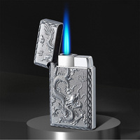 Briquet Torche Dragon en Relief Personnalisé, Briquet Métal Butane Rechargeable Coupe-Vent avec Design Dragon Vert