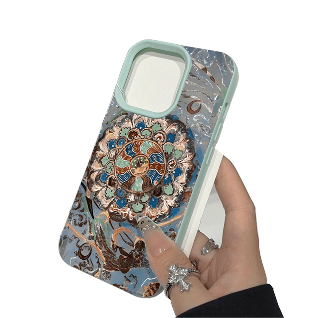 Creative Totem Flower Style Printing Leather Pattern TPU Mobile Phone Cover Case for Iphone X Xr 11 12 13 14 15 16 17 18 Pro Max