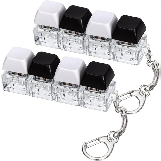 4 Keys Light up Mechanical Keycap Fidget Clicker Toy Keychain Blue Switch Stress Relief Sensory Anti-Anxiety Desk Toy Wholesale