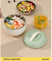 Boîte à lunch bento en acier inoxydable 304 en forme de pomme, double couche, résistante à la chaleur, pour enfants, étudiants, repas scolaires