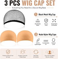 Lot de 3 bonnets pour perruques Eboot (beige nude et maille noire) (3 bonnets pour perruques)