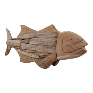 Escultura de pez de madera de teca para decoración del hogar, arte de pared estilo costero, para sala de estar, baño, oficina, estante de exhibición - Product Image 2