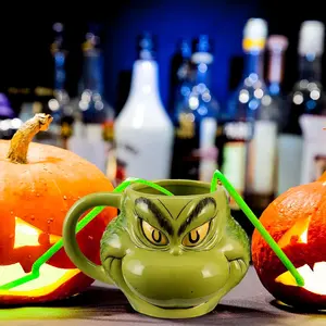 Taza Navideña con Diseño de Duende Travieso, Linda y <span class=keywords><strong>Kawaii</strong></span>, Taza Verde 3D de Cerámica con Diseño de Duende Travieso, Taza para Leche, Café, Agua, Regalo - Product Image 5