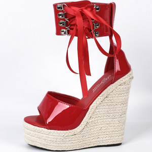 Nouvelles Sandales Compensées Simples Ouruisi en Paille Tressée, Style Européen et Américain, Étanche, 14 cm, à Lacets, pour Femmes - Direct Usine - Product Image 5