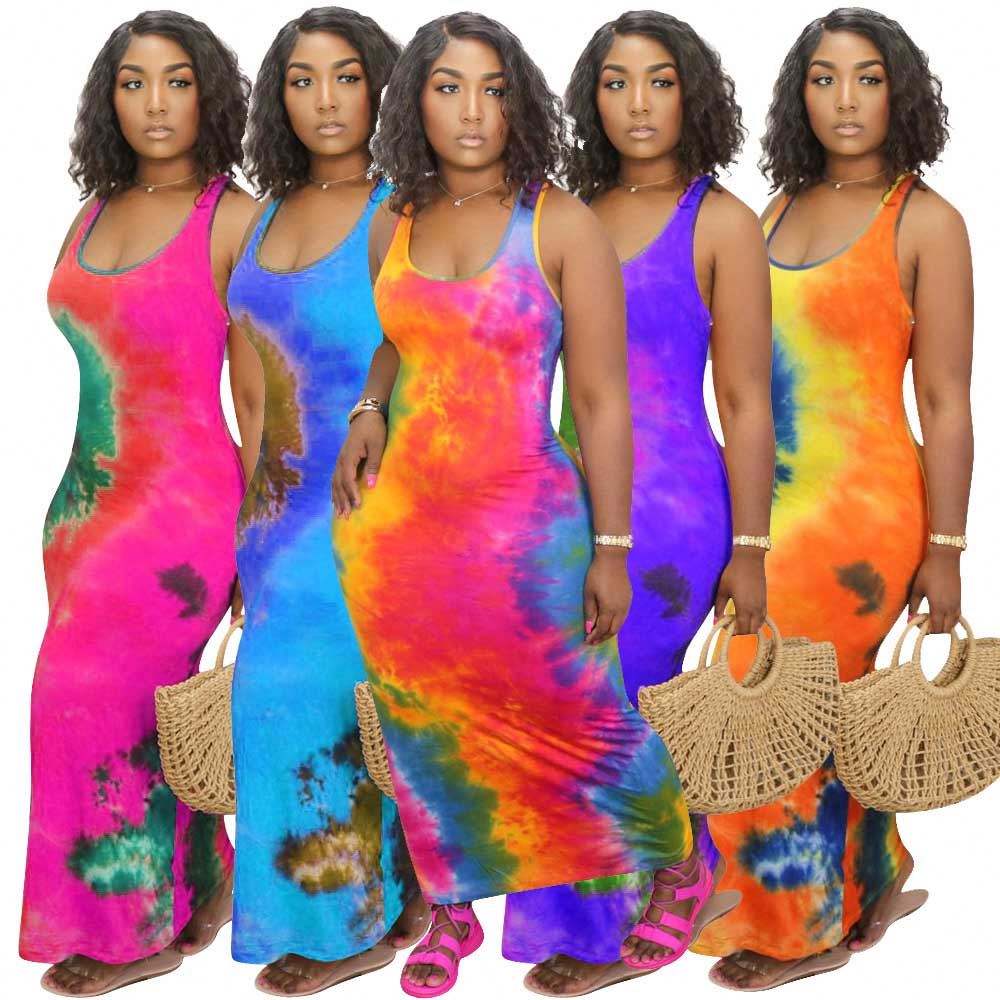 maxi dress women's plus size tie dye clothing