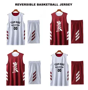 OEM-Blank Neu Sublimation Jersey Basketball Druck Farbe Rot Kleider Übergröße Design Logo Anpassbares Wendbares Basketball-Trikot