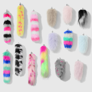 Porte-clés en peluche avec queue, pendentif pour sac à main femme, porte-clés de voiture en <span class=keywords><strong>laine</strong></span> artificielle, ornement suspendu, accessoires de poupée pour sac à dos - Product Image 2