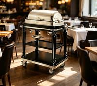 Chariot de service alimentaire pour hôtel, chariot chauffe-plats rond noir à couvercle roulant pour traiteur, buffet, événement