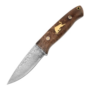 Cuchillo de bolsillo de hoja fija Taurus de acero de Damasco de alta calidad con mango de madera DIY y hoja de acero inoxidable, personalizable OEM para camping - Product Image 1
