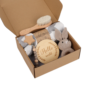 Juego de caja de regalo para Baby Shower recién nacido, juego de dormir para recién nacido de tela orgánica con Clip de chupete de ganchillo, envoltura de muselina con logotipo impreso Digital - Product Image 2