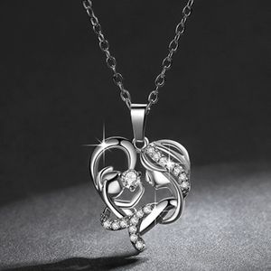 Collana con ciondolo a cuore Mamma e Bambino in acciaio inossidabile con zirconi cubici, catena classica, regalo per la Festa della Mamma 2022 - Product Image 5
