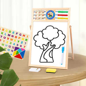 Chevalet double face pour enfants avec tableau blanc magnétique et tableau noir à peindre, chevalet en bois 4-en-1 pour enfants - Product Image 2